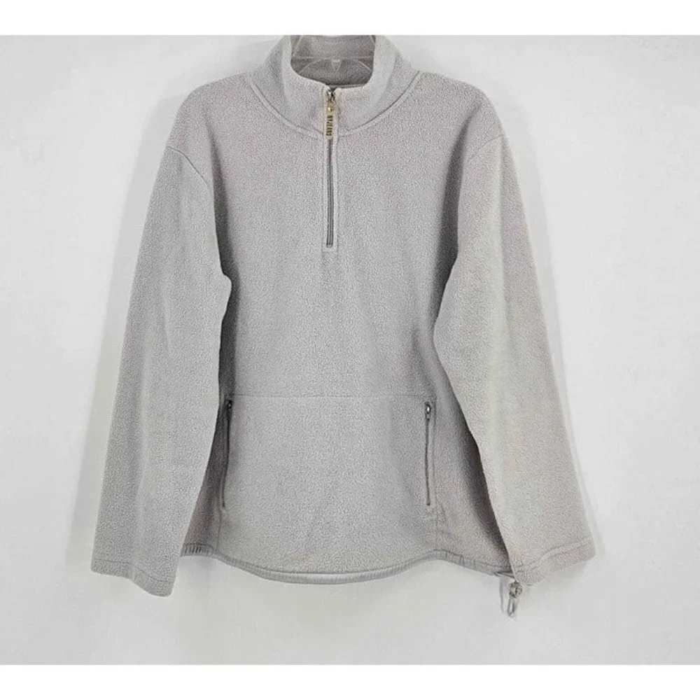 NY Jeans Gray Long Sleeve 1/4 Zip Stretch Fleece Pullover Cinch Bottom Top Sz L